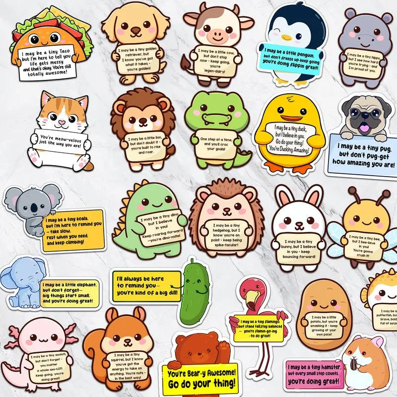50 Pcs/1 Pack🤗 Positive Emotional Support Buddies Stickers – Inspirational, Waterproof & No Residue🎁 Uplifting Gifts for Kids, Teens, Coworkers & Yourself 😻