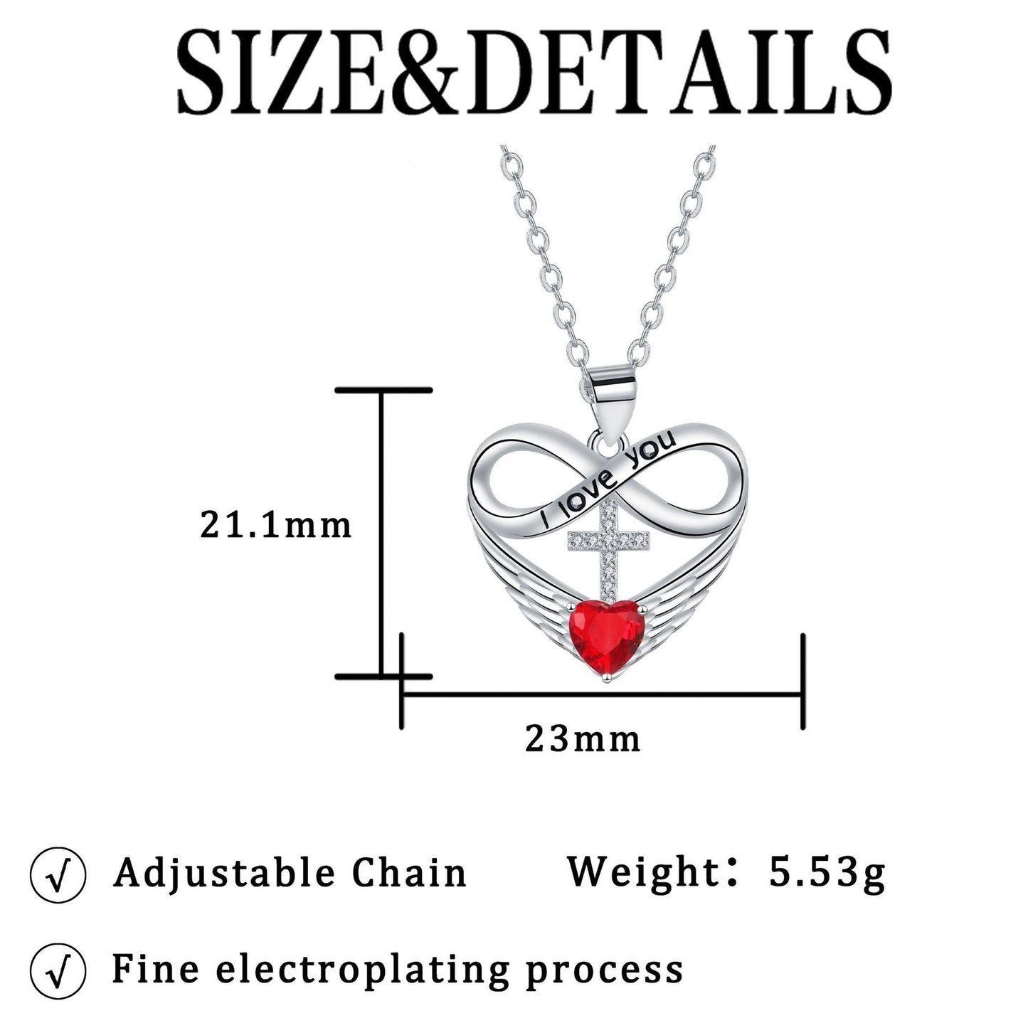 π I Love You Forever Heart Angel Wing Cross Necklace π
