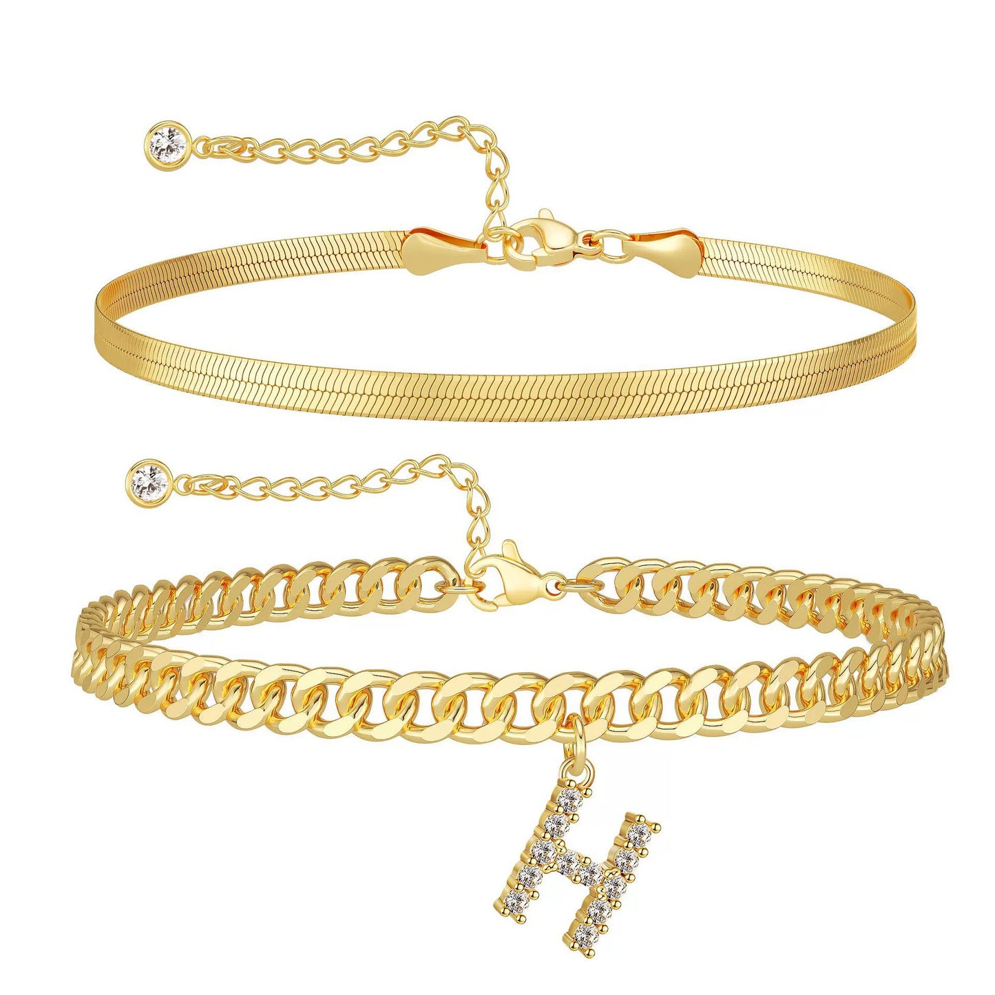 โจโ๏ธDainty Layered Gold Initial Anklets for Women