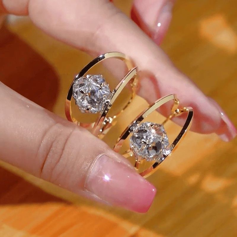 πβ¨ Double Hoop Zirconia Earrings β Sparkling Ball, Lightweight, Secure Latch β¨