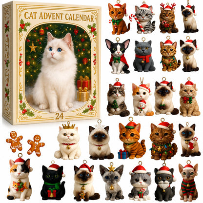 2026 Cat-Themed Advent Calendar - Christmas Holiday Countdown Gifts - 24 Cute Cat Decorations - Christmas Tree Ornaments