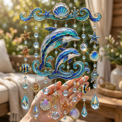 🔥🐋🐢🐬Ocean-Themed Crystal Wind Chime – 🌊Bring the Ocean Glow to Your Garden