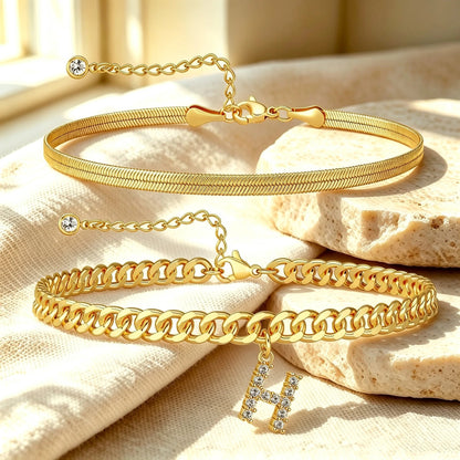 ✨ Gold Initial Anklet – 14K Gold Plated, Waterproof Adjustable Letter Pendant, Stackable Beach Jewelry