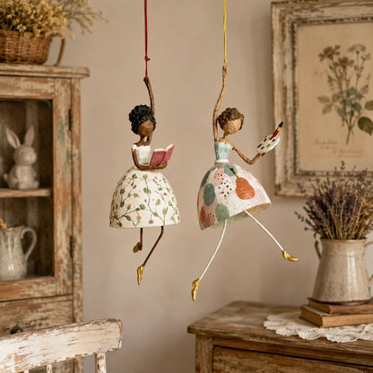🌸 Whimsical Dancing Lady Hanging Ornament | Vintage Folk-Art Décor with Wind-Activated Swaying Design & Playful Dangling Details ✨