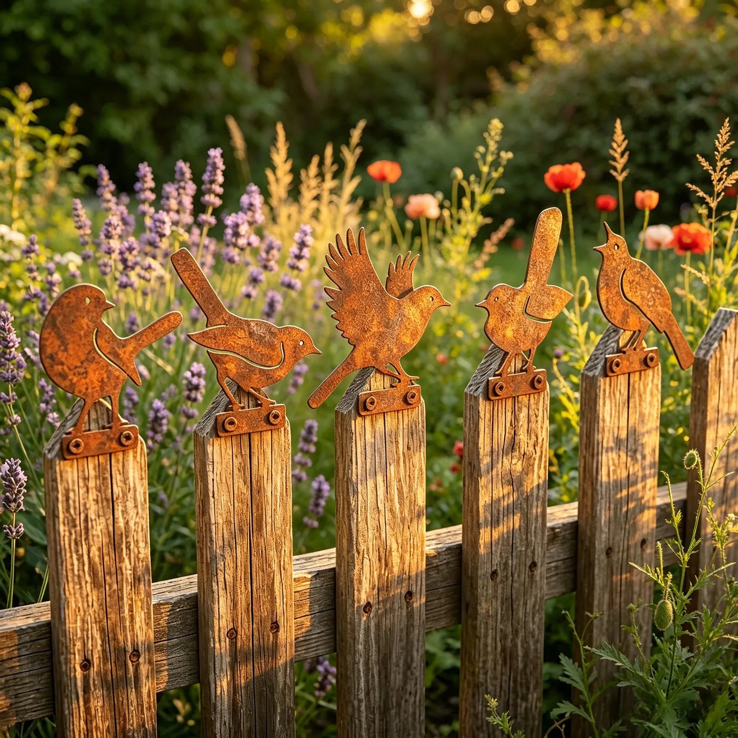 🐦 5-Piece Lifelike Rusty Metal Bird Silhouettes Garden Art