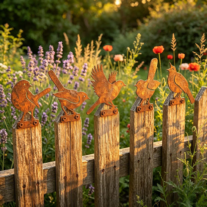 🐦 5-Piece Lifelike Rusty Metal Bird Silhouettes Garden Art
