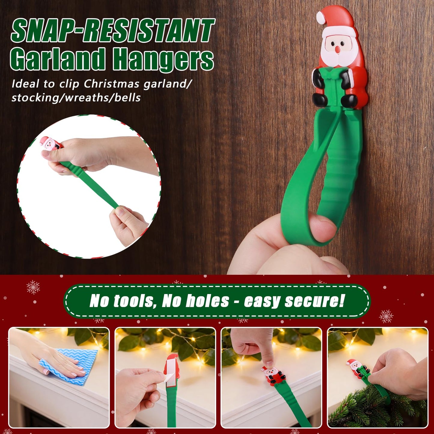 🎄🎅 Santa Claus Adhesive Hooks (12-Pack) — no drills, no nails, just peel, stick, and hang