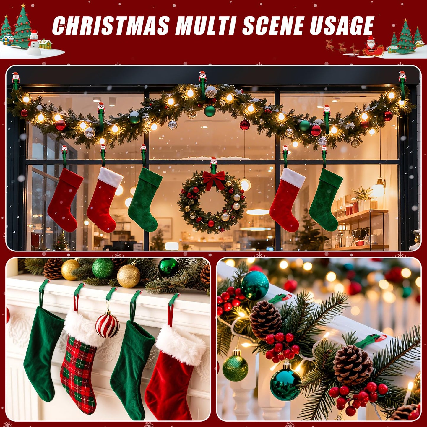 🎄🎅 Santa Claus Adhesive Hooks (12-Pack) — no drills, no nails, just peel, stick, and hang