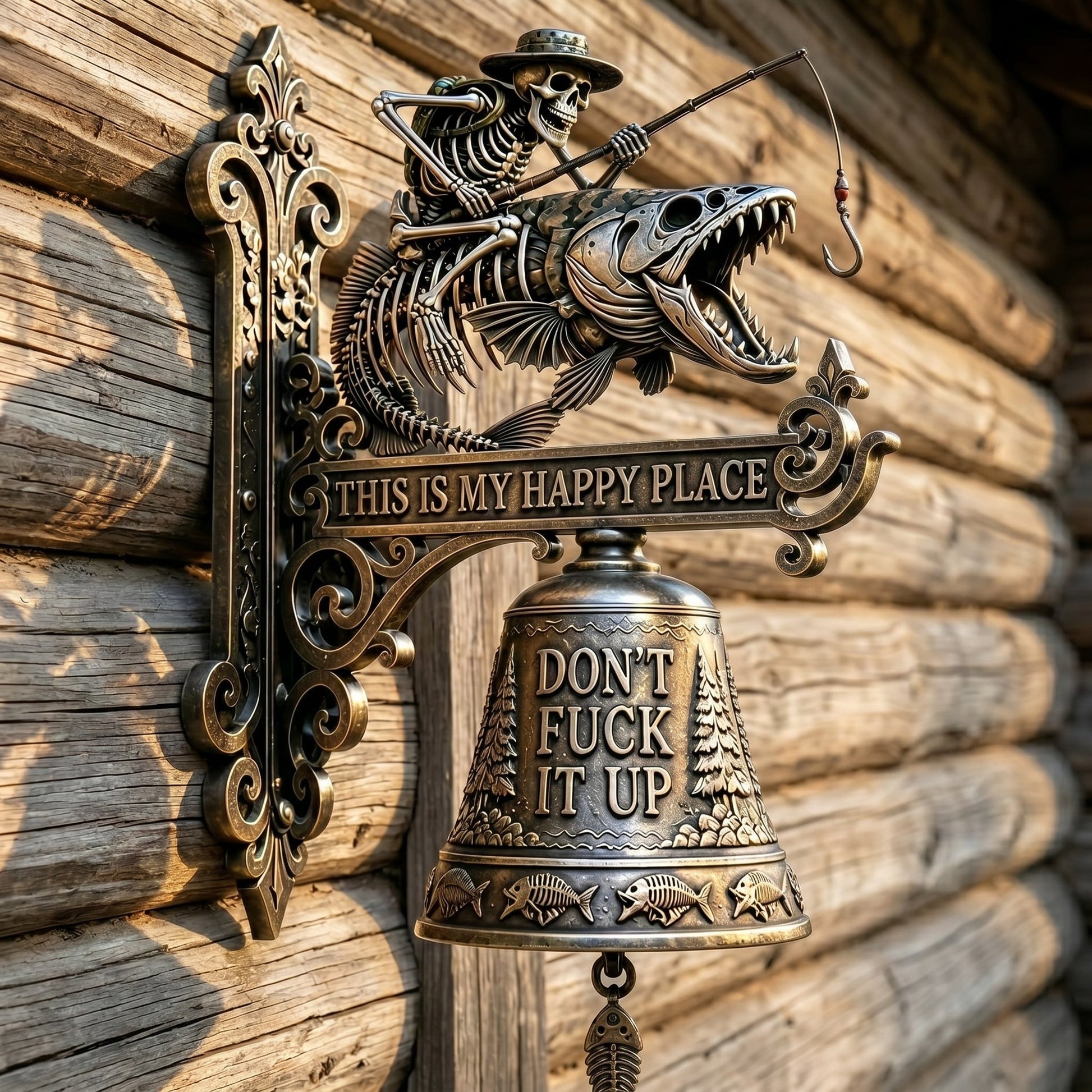 🎣 "This Is My Happy Place Don't F*ck It Up" Skeleton Fishing Wall Bell