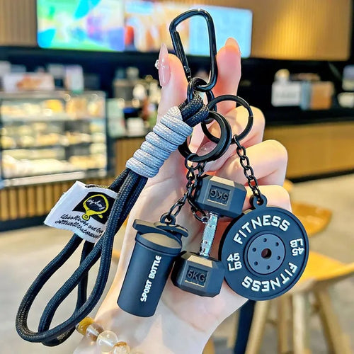 💪 Fitness Keychain Set – Dumbbell, Kettlebell & Weight Plate Pendant