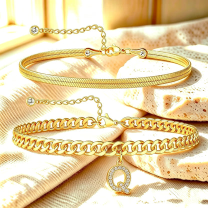✨ Gold Initial Anklet – 14K Gold Plated, Waterproof Adjustable Letter Pendant, Stackable Beach Jewelry