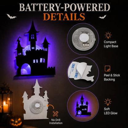 Halloween LED Silhouette Wall Light Stickers, Battery Powered Peel & Stick Decor Lights🎃