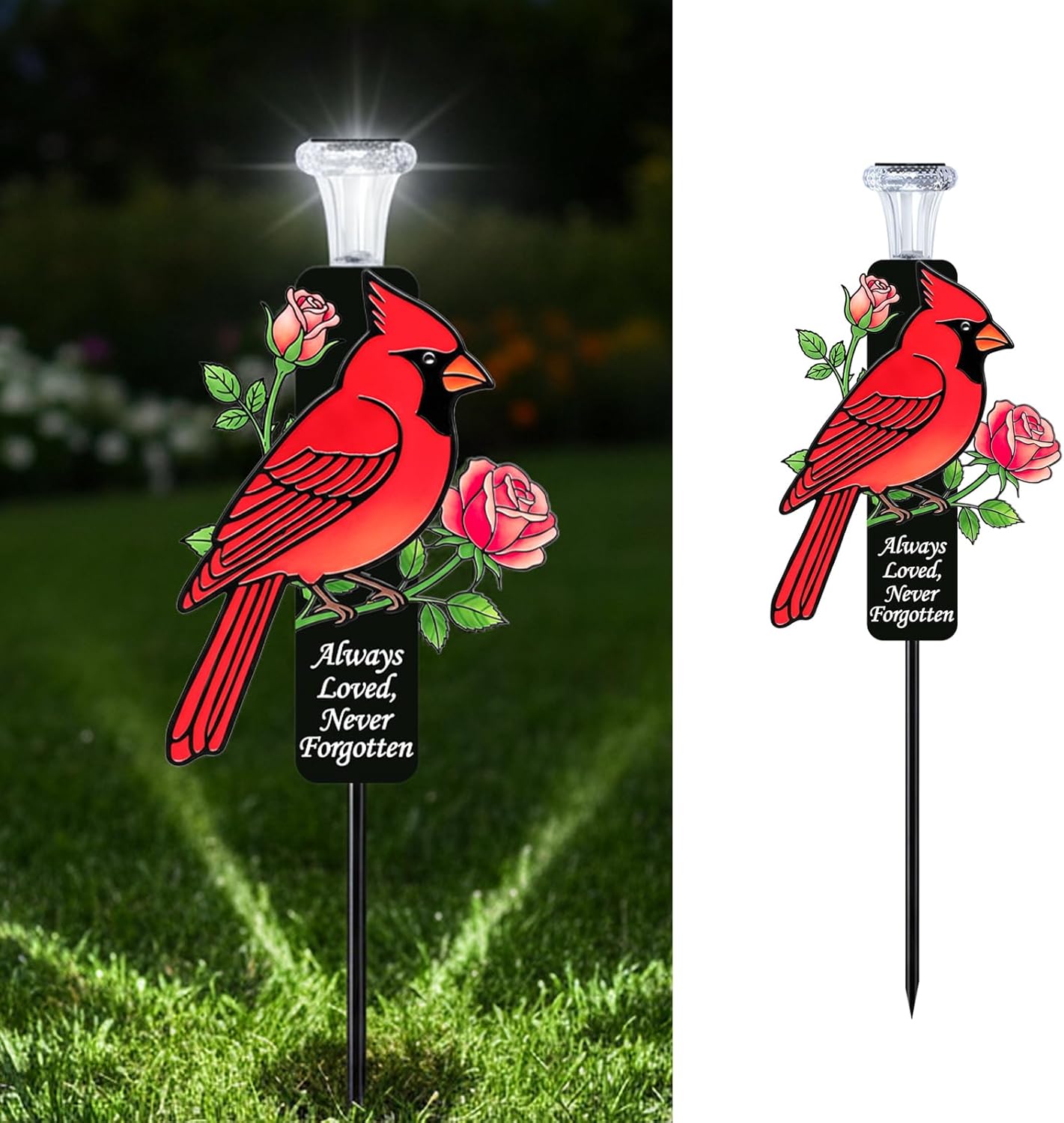 🎖️Solar Cardinal Memorial Stakes for Graves - Metal Cemetery Decorations with LED Light