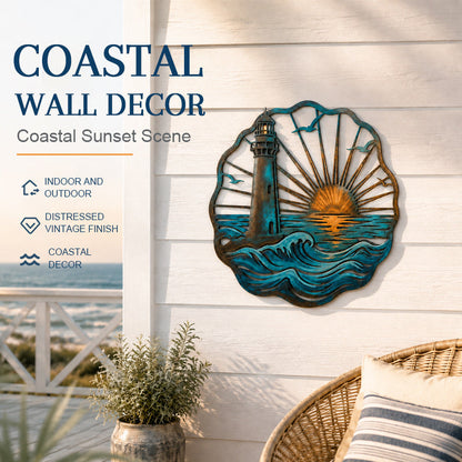🌅 Golden Harbour Mural – Vintage Coastal-Style Metal Wall Decoration⚓