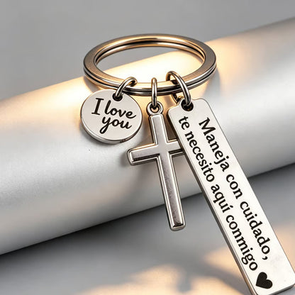 Keychain with Cross and 'I Love You' Charm