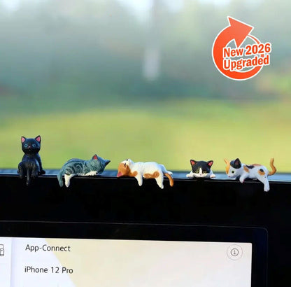 Hand-Painted Mini Cat Desk Figurines - Set of 5 Cute Cartoon Kitty Com