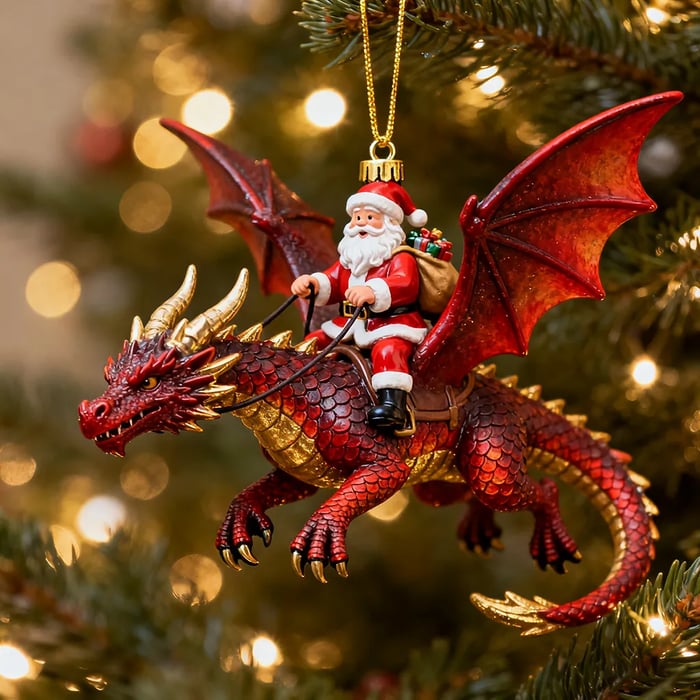 🐲🦖Santa Claus Riding a Dragon Ornament