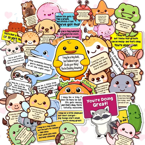 50 Pcs/1 Pack🤗 Positive Emotional Support Buddies Stickers – Inspirational, Waterproof & No Residue🎁 Uplifting Gifts for Kids, Teens, Coworkers & Yourself 😻