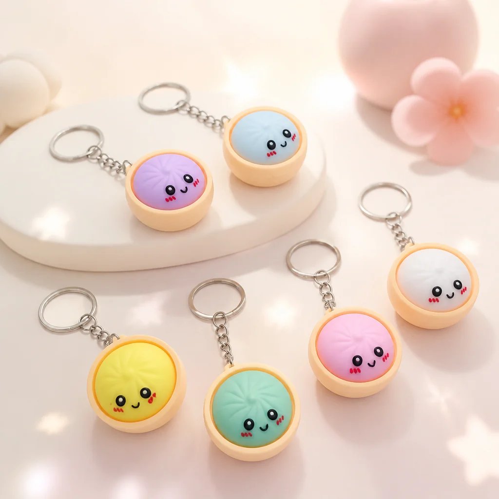Cute Dumpling Pressable Fidget Keychain - touch sensing light
