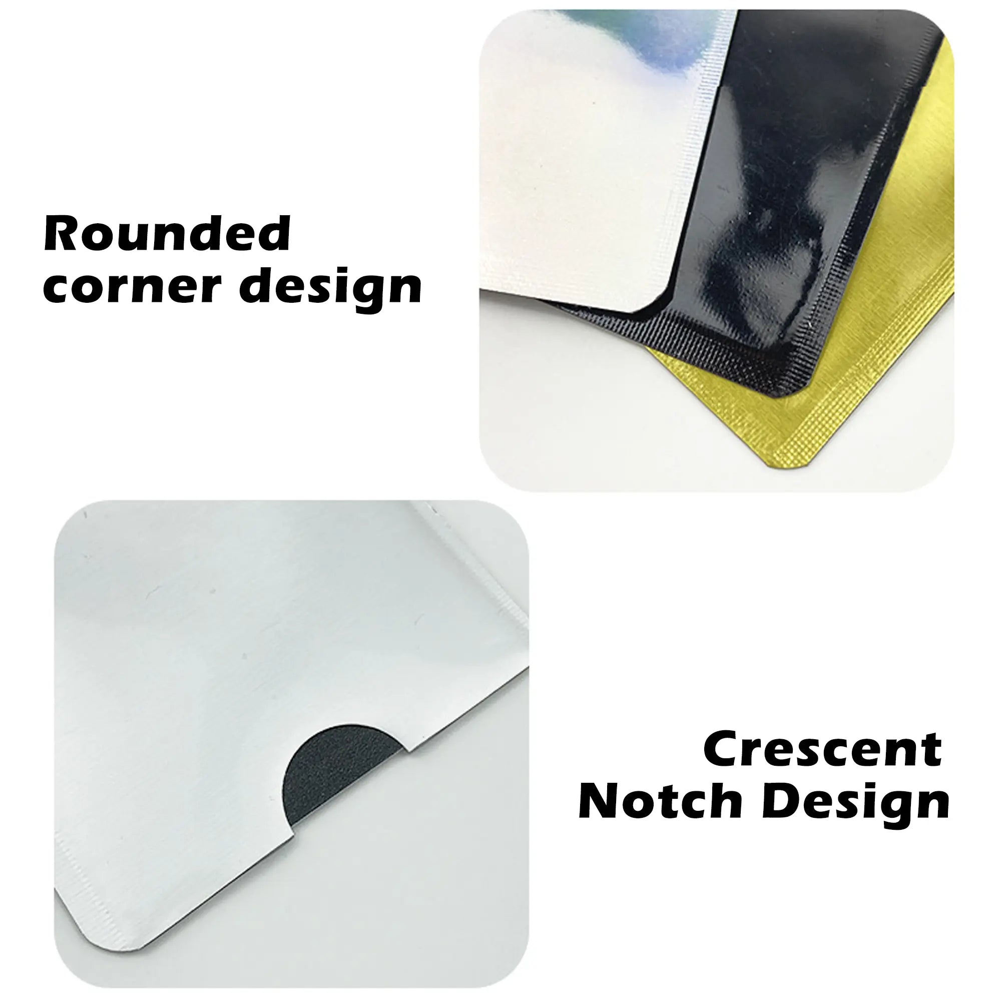Close-up of rounded corners and crescent notch on RFID blocking sleeves