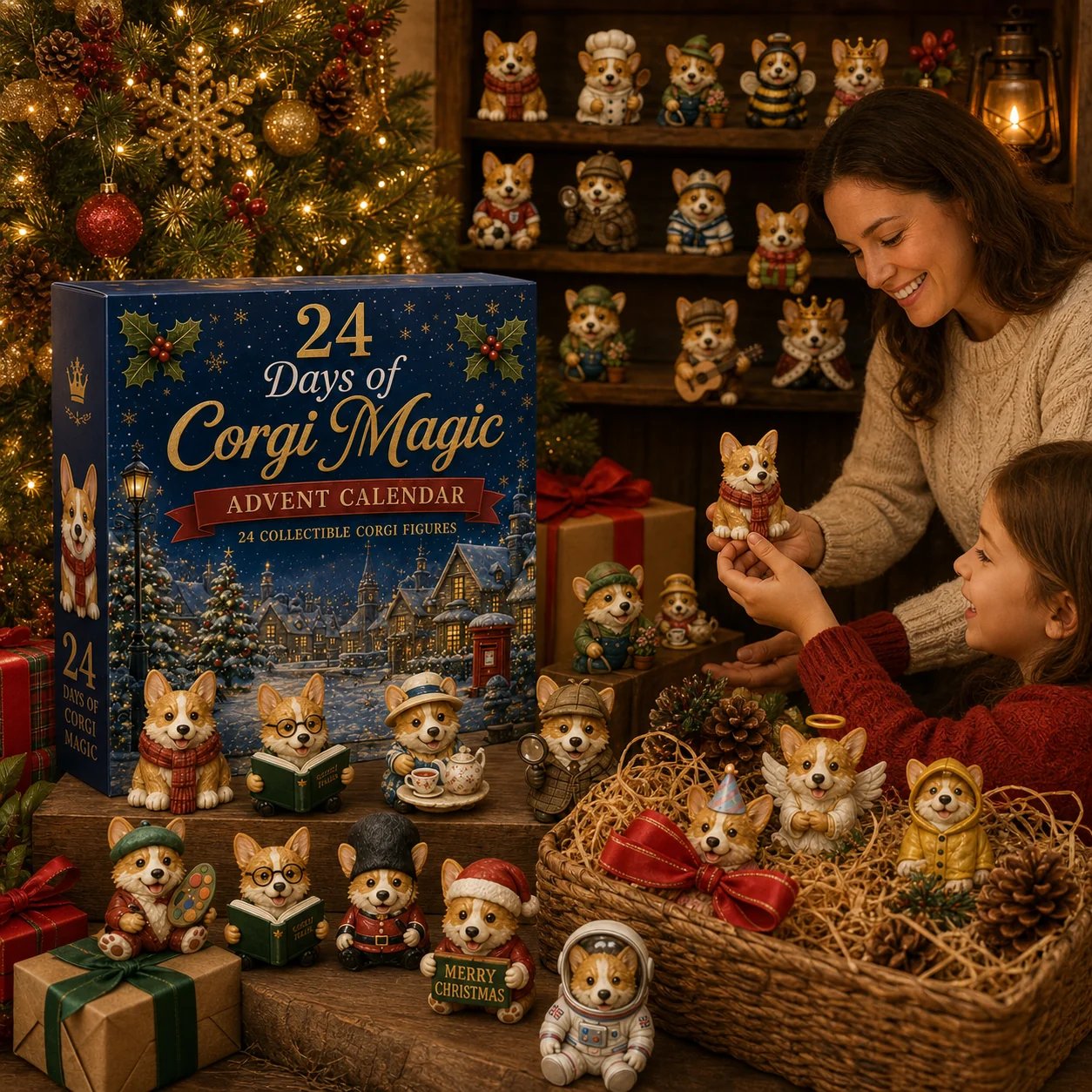 🎄💥British Corgis 2D Advent Calendar 2026 - 24‑Day Festive Countdown, Corgi Figurines Blind Box - Gift For Corgi Lovers