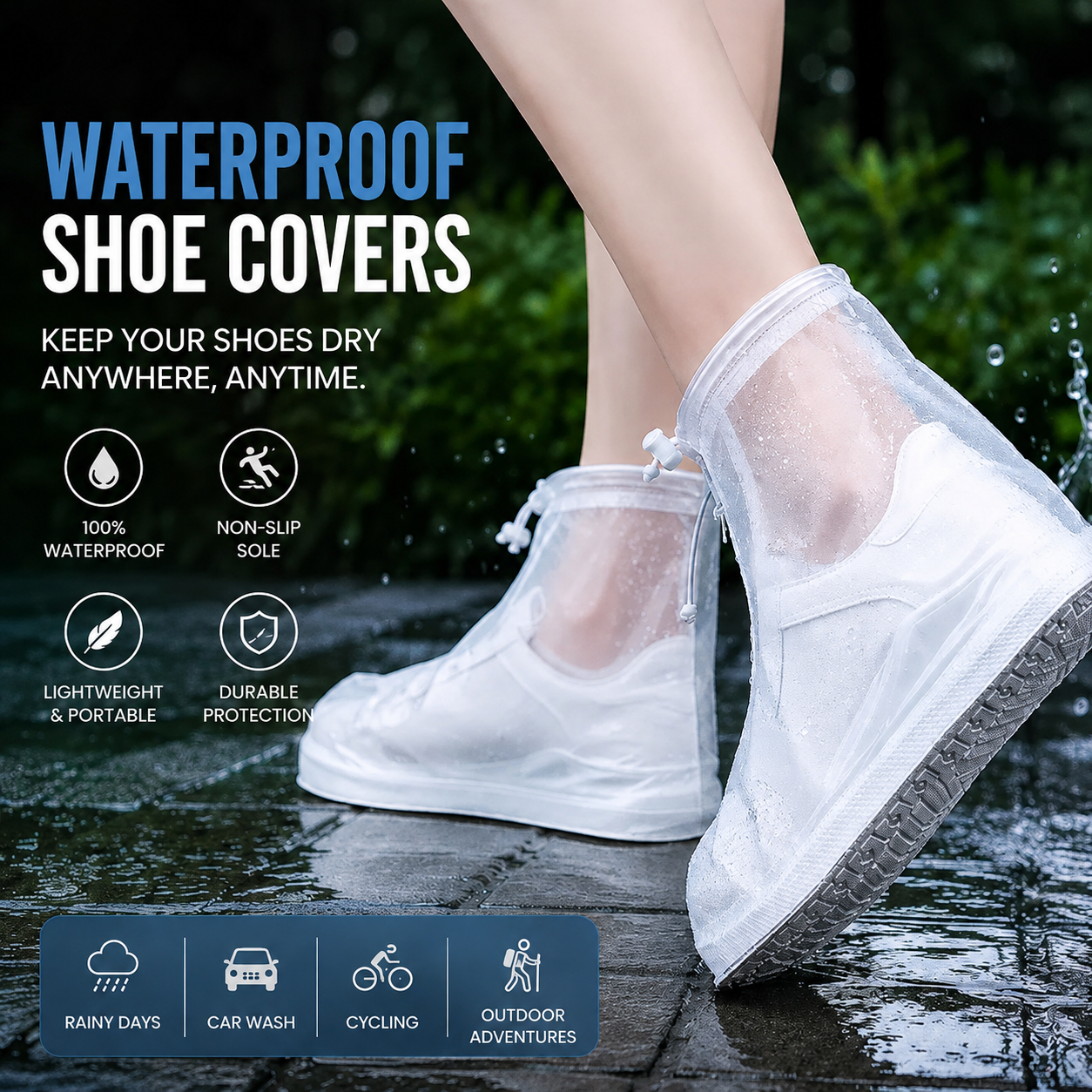 Waterproof Shoe Covers with Zipper & Adjustable Drawstring
