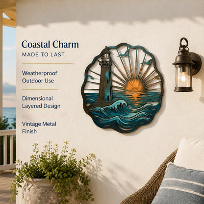 🌅 Golden Harbour Mural – Vintage Coastal-Style Metal Wall Decoration⚓