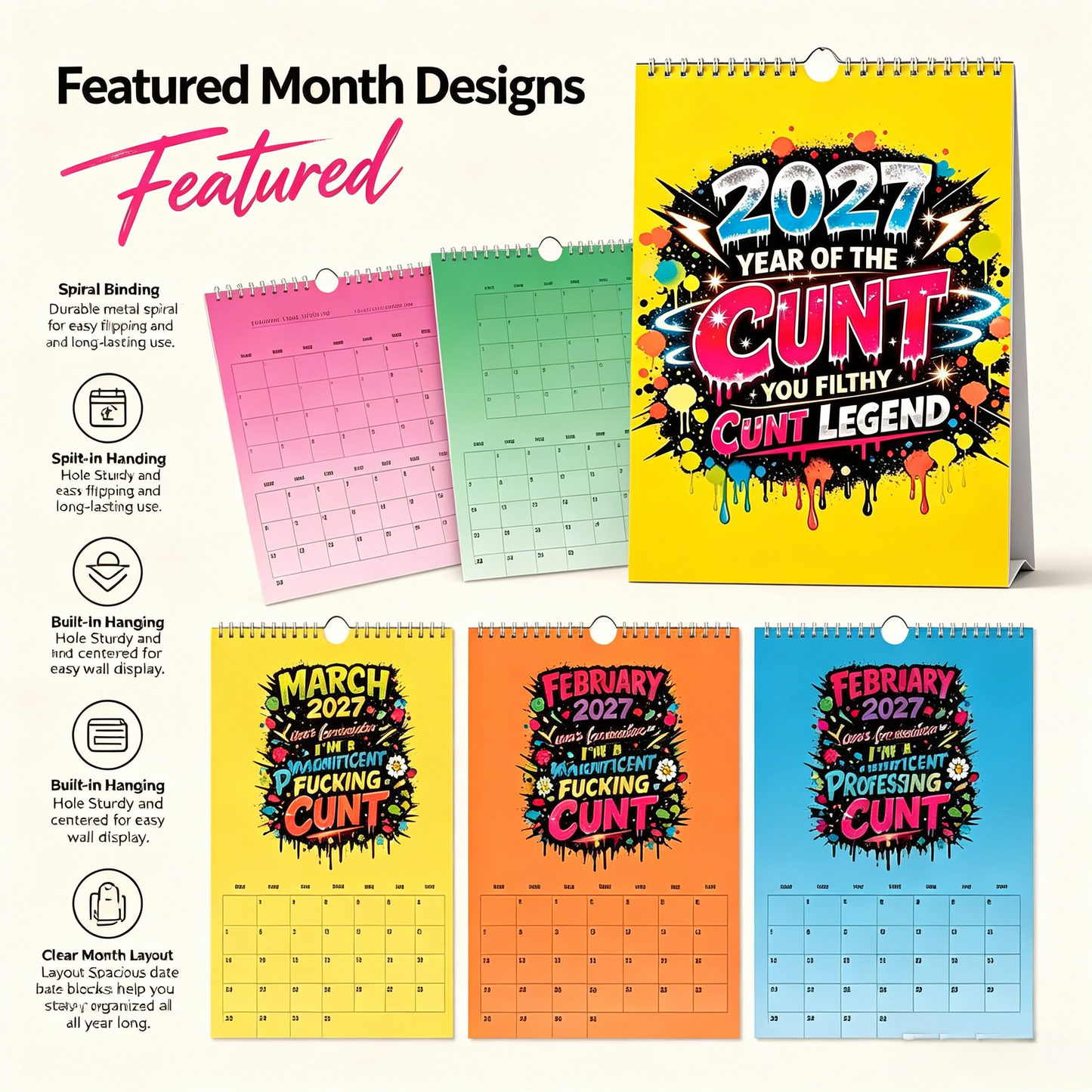 2027 Year of the Cunt Wall Calendar – Bold Graffiti Humor Calendar📆🌟