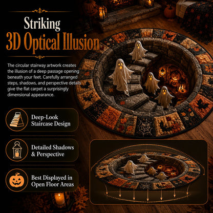🔥 3D Haunted Staircase Round Rug – Spooky Halloween Optical Illusion 👻