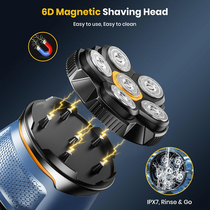 6D Magnetic Electric Head Shaver