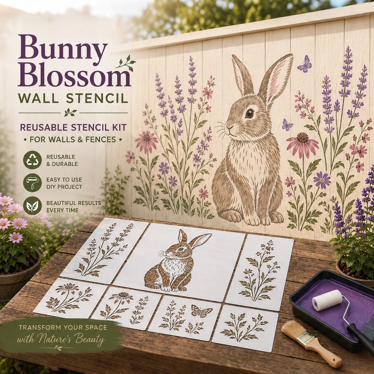 🔥Last Day 50% OFF - 🌿Garden Bloom Wall Stencil Kit | DIY Garden Painting Templates for Every Space