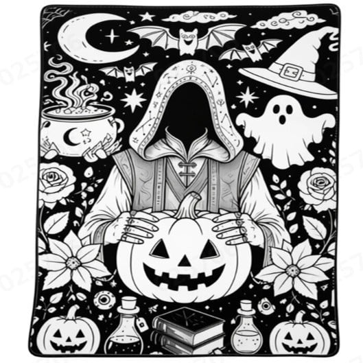 🎨Halloween Colouring Sherpa Blanket| Washable, Reusable, DIY Spooky Decor & Family Craft Gift