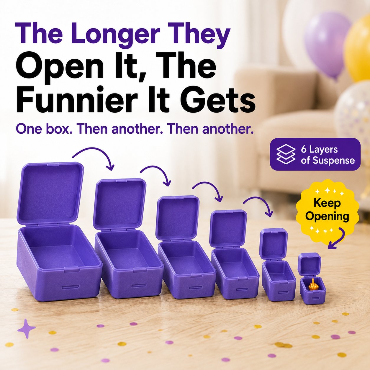 🖕Nested Middle Finger Prank Gift Box, 6-Layer Never Ending Surprise Gag Box