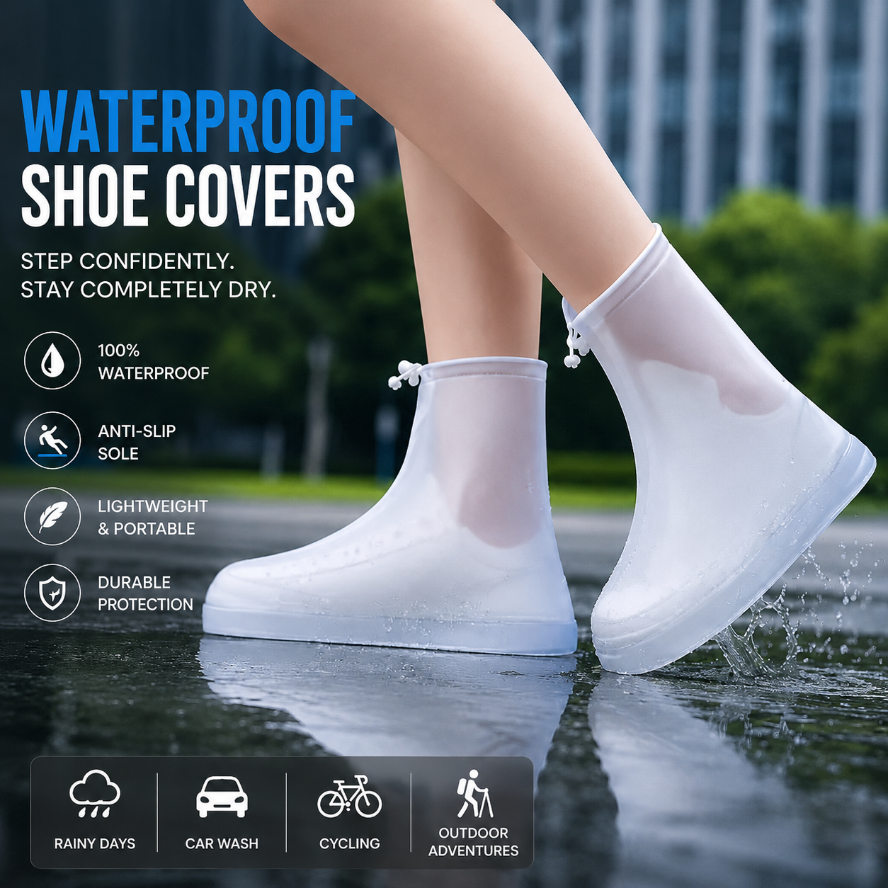 Waterproof Shoe Covers with Zipper & Adjustable Drawstring