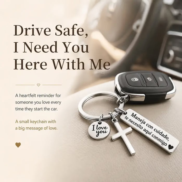Keychain with Cross and 'I Love You' Charm