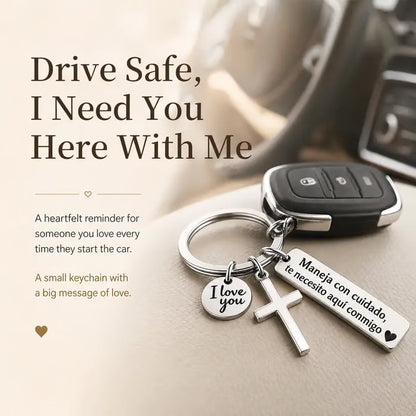 Keychain with Cross and 'I Love You' Charm