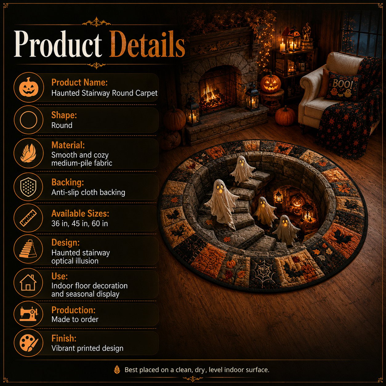 🔥 3D Haunted Staircase Round Rug – Spooky Halloween Optical Illusion 👻