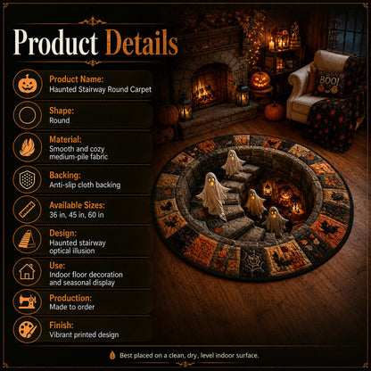 🔥 3D Haunted Staircase Round Rug – Spooky Halloween Optical Illusion 👻