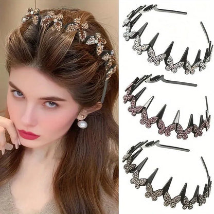 ✨ Wavy Butterfly Headband Set – Non‑Slip, Sparkling, 4 Colors