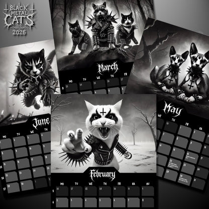 Black Metal Cats 2026 - Wall Calendar 2026