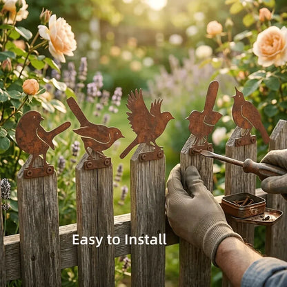 🐦 5-Piece Lifelike Rusty Metal Bird Silhouettes Garden Art