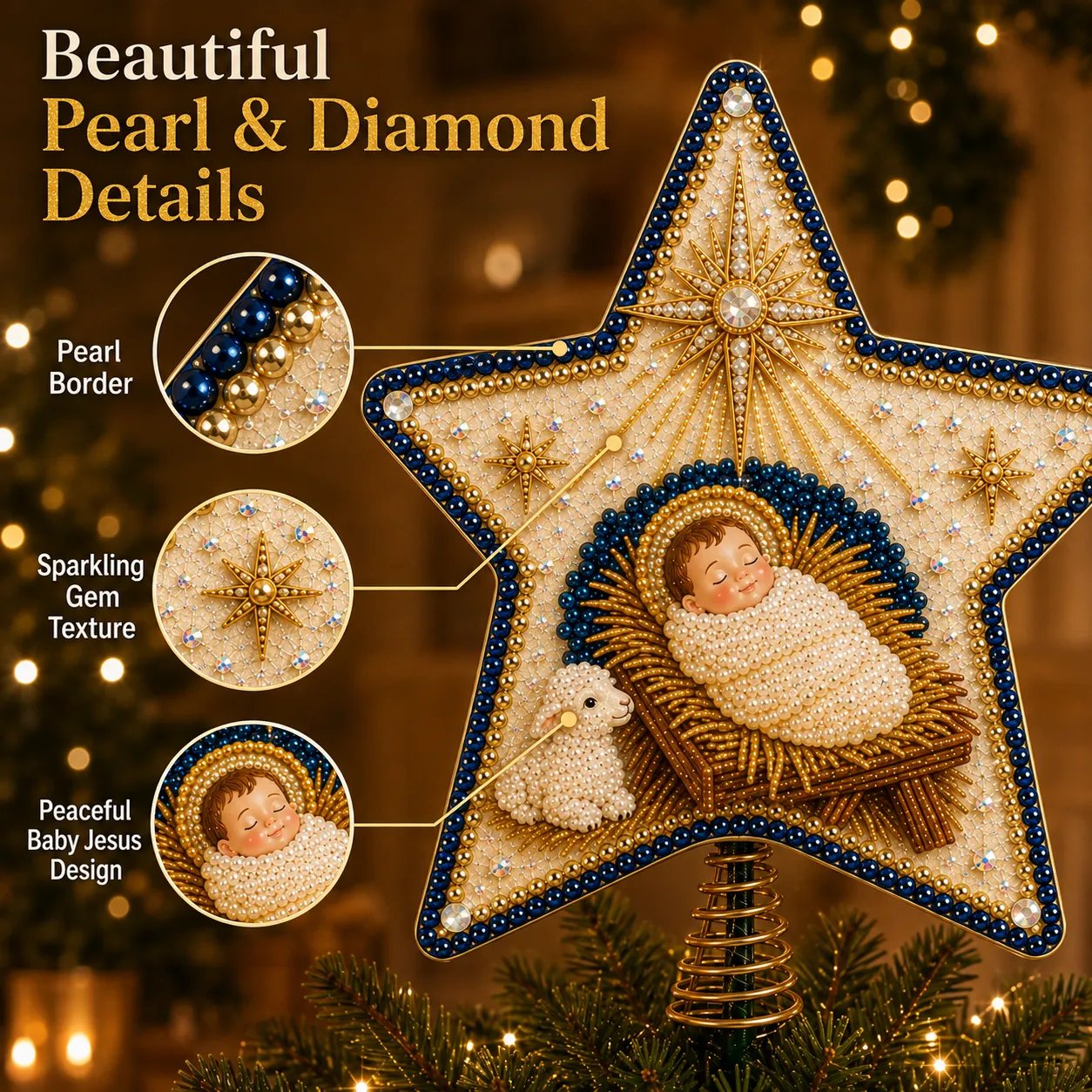 ⭐ Christian Faith Pearl Diamond Art Christmas Tree Topper Kit