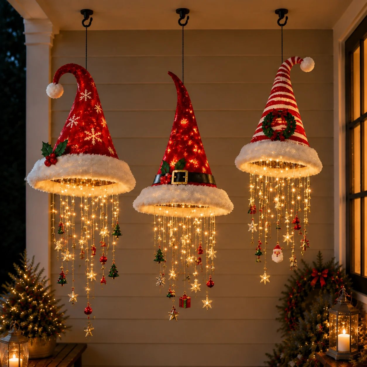 🎅 Light-Up Christmas Hat Chandelier 🎄| 5 Styles Warm LED Christmas StringLight | Indoor Outdoor Porch HolidayDecor Gift