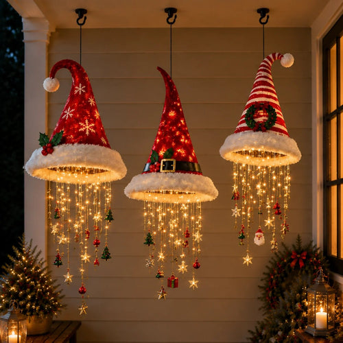 🎅 Light-Up Christmas Hat Chandelier 🎄| 5 Styles Warm LED Christmas StringLight | Indoor Outdoor Porch HolidayDecor Gift