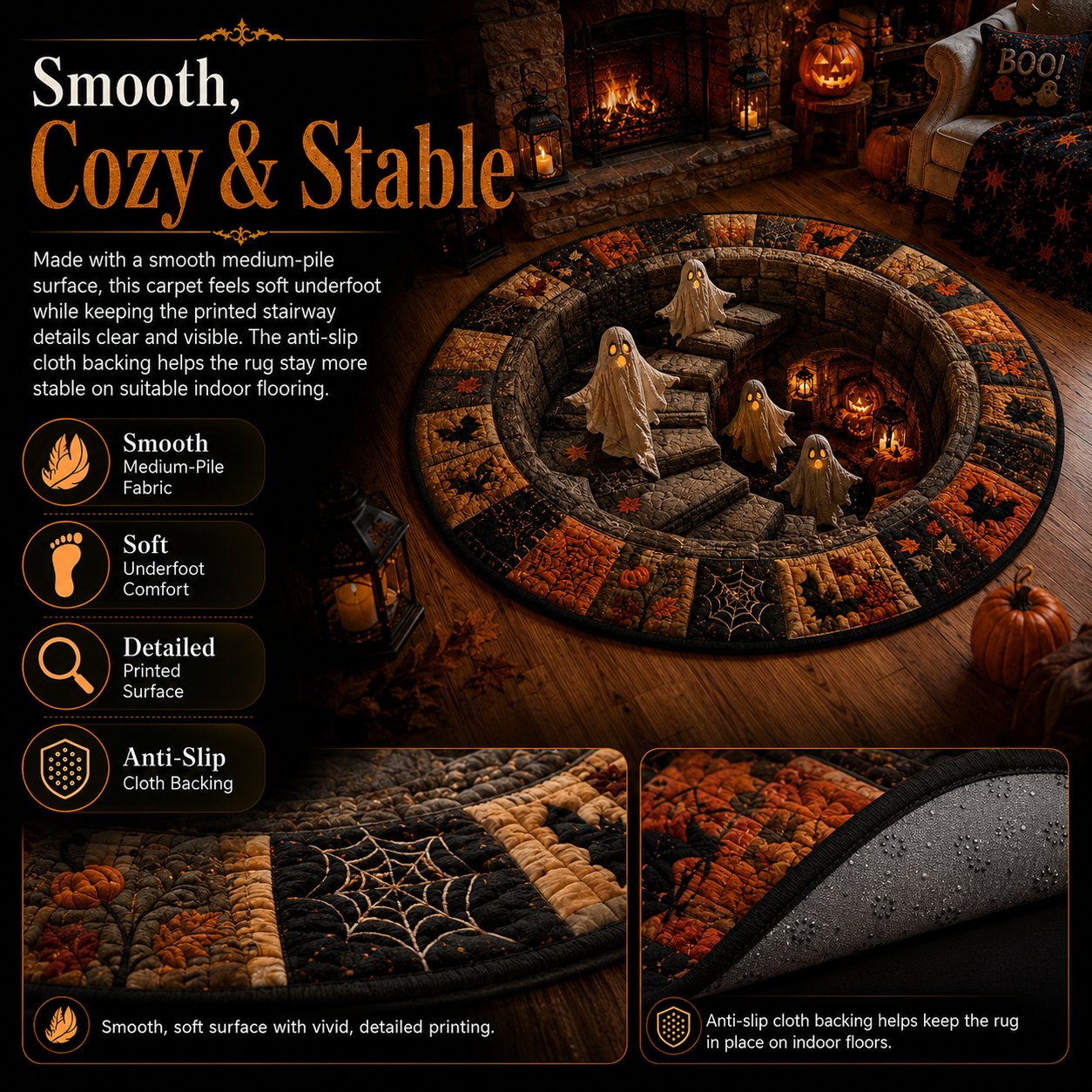 🔥 3D Haunted Staircase Round Rug – Spooky Halloween Optical Illusion 👻