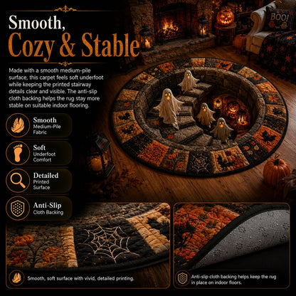 🔥 3D Haunted Staircase Round Rug – Spooky Halloween Optical Illusion 👻