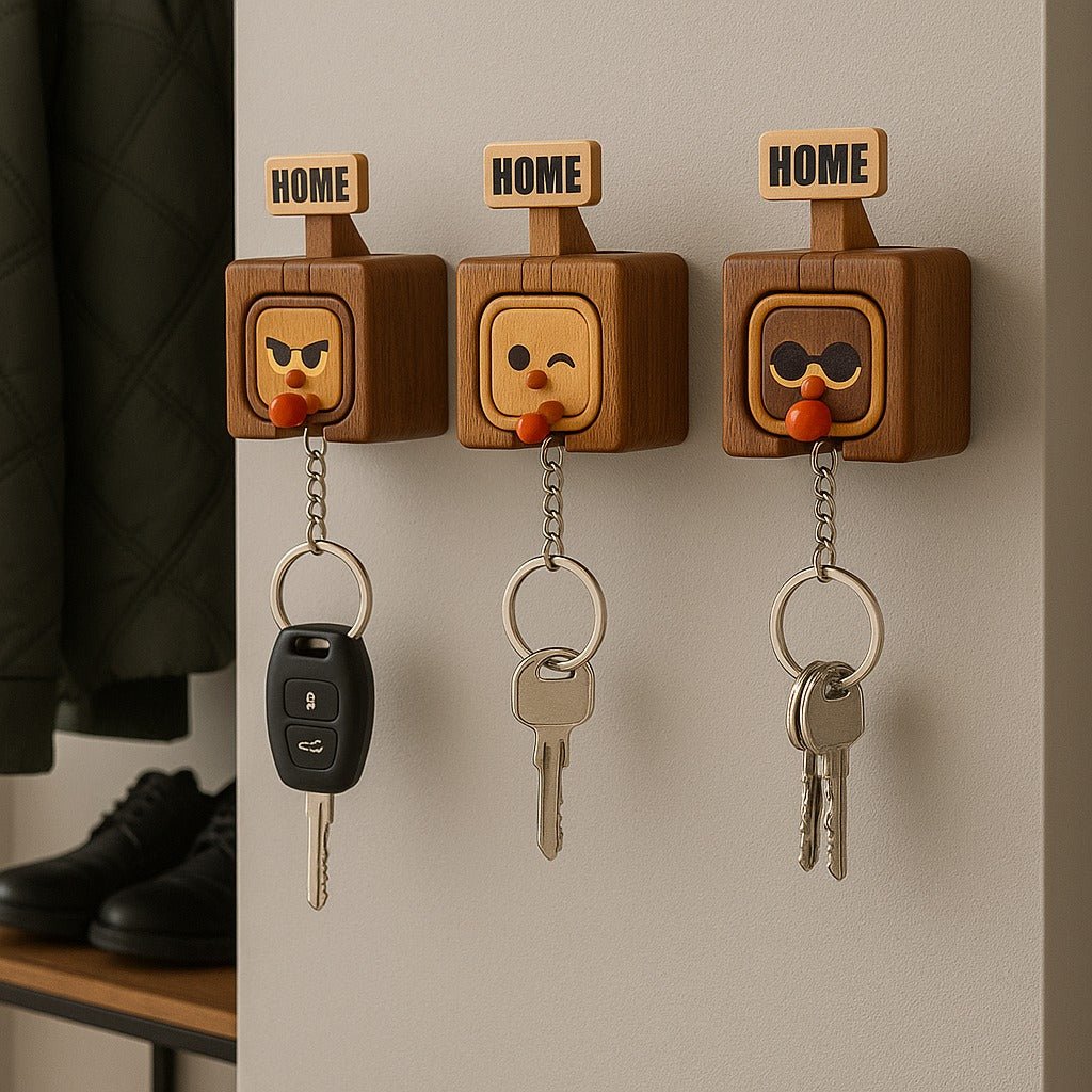 Creative Wooden Key Hooks with Funny Facial Expressions 