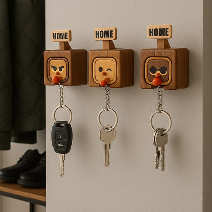 Creative Wooden Key Hooks with Funny Facial Expressions 