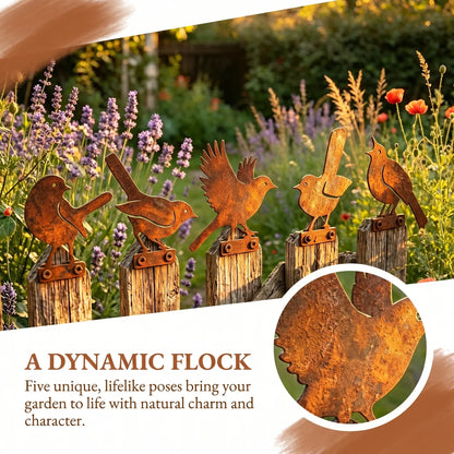 🐦 5-Piece Lifelike Rusty Metal Bird Silhouettes Garden Art
