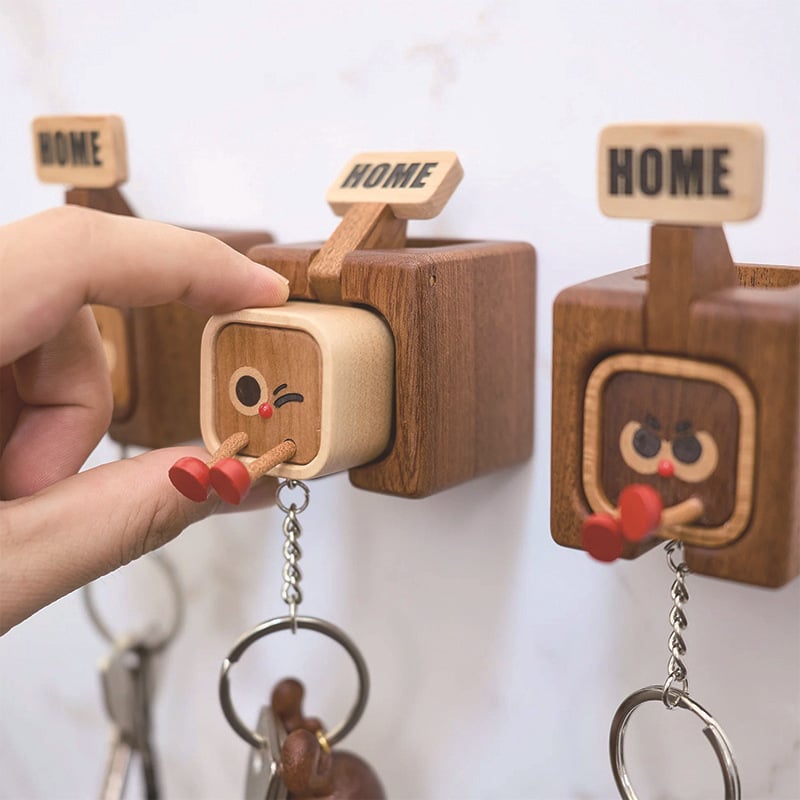 Creative Wooden Key Hooks with Funny Facial Expressions 